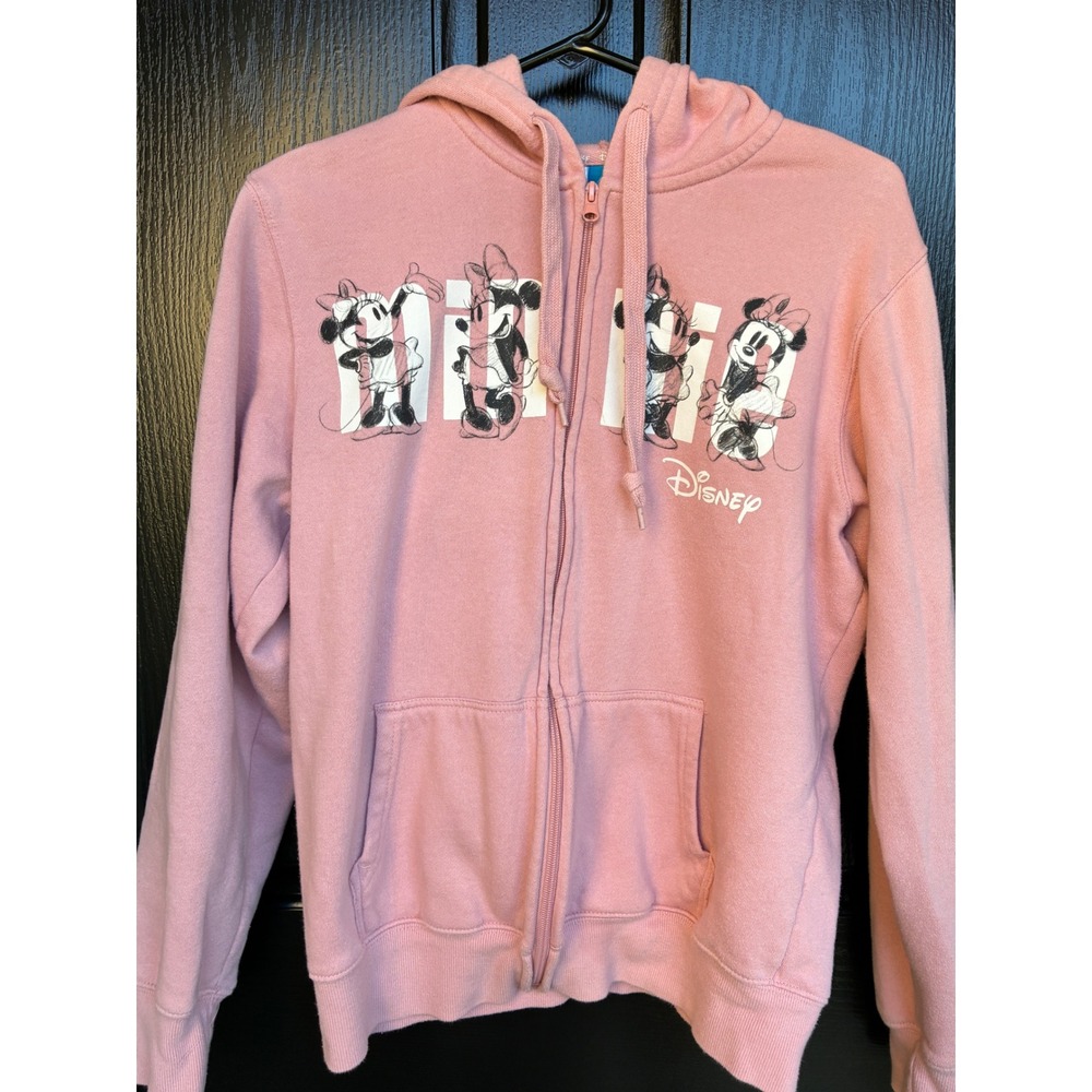 Disney Minnie Mouse Girls Pink Full Zip Hoodie Sweatshirt Size Medium 8/10
